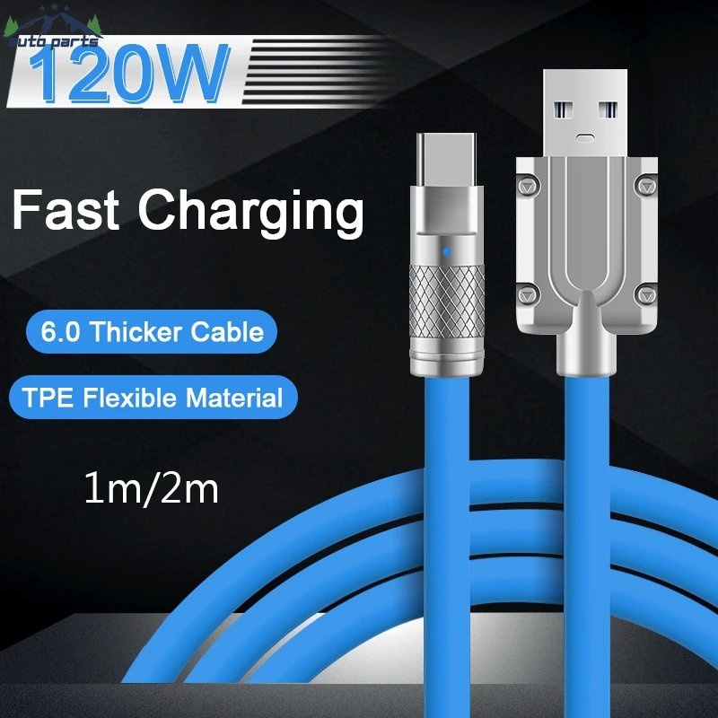 สายชาร์จ 120W 6A อุปกรณ์เสริม / สายชาร์จ Type-C แบบชาร์จเร็ว / สายอลูมิเนียมอัลลอยด์ ซิลิโคนเหลว สายข้อมูล USB / จข้อมูลโทรศัพท์มือถือ สําหรับ Android