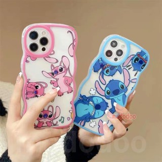 Cartoon Couple Casing Samsung Galaxy S23 Plus Ultra FE S22 S21 S23+ S22+ S21+ 5G Cute Waves Edge Blue Pink Stitch Clear Soft Phone Case Full Fine Hole Shockproof Protection Back Cover BW 65