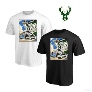 เสื้อยืดแขนสั้น คอกลม พิมพ์ลายการ์ตูน NBA MilwaukeeBucks Antetokounmpo พลัสไซซ์ สําหรับผู้ชาย และผู้หญิง