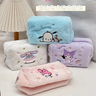 SANRIO กระเป๋าดินสอ ผ้ากํามะหยี่ขนนิ่ม ลาย Mymelody Kuromi Cinnamoroll Pochacco น่ารัก สีพื้น เครื่องเขียน สําหรับเด็กนักเรียน