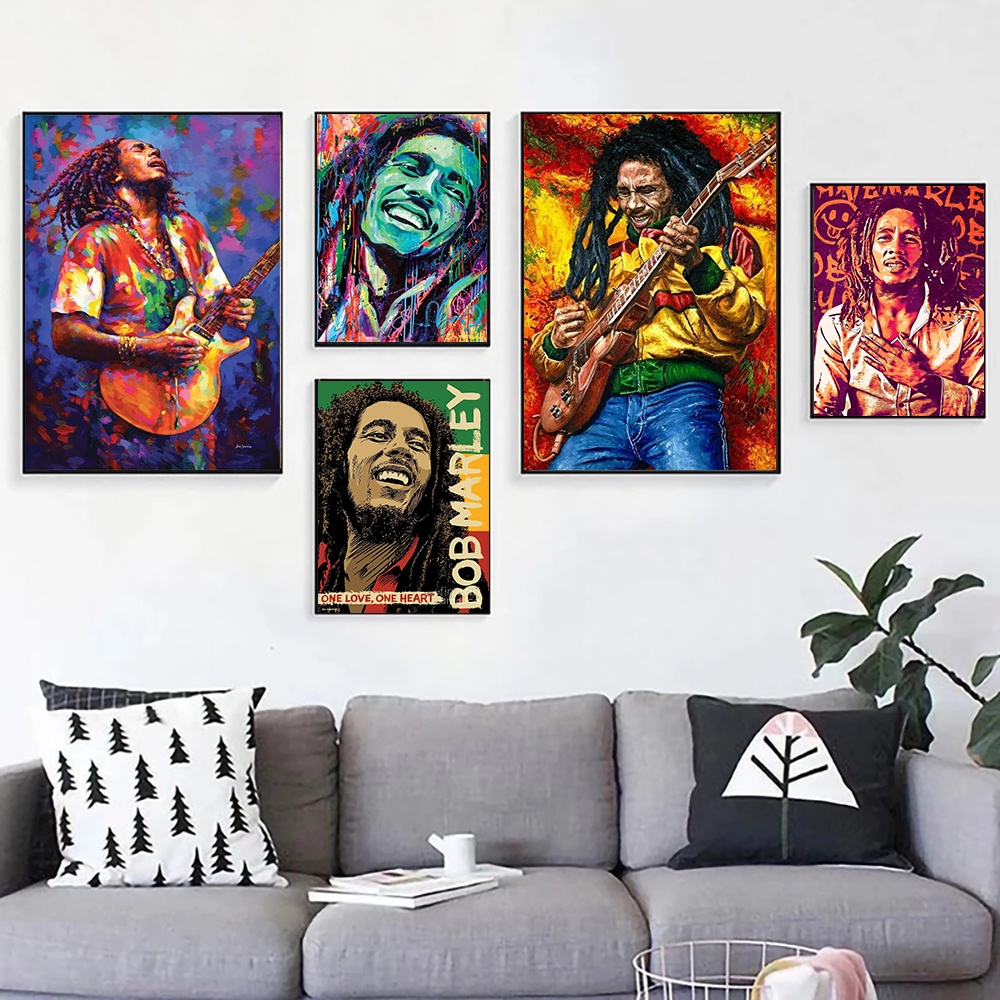 บทคัดย่อภาพนักร้อง Star ภาพวาดผ้าใบ Bob Marley ภาพวาด Cuadros โปสเตอร์พิมพ์ Wall Art ภาพสําหรับห้องนั่งเล่น Decor