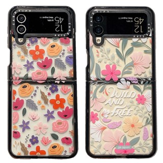 Casetify เคสโทรศัพท์อะคริลิคแข็ง ลายดอกไม้ และดอกไม้ กันกระแทก สีดํา สําหรับ Samsung Galaxy Z Flip 3 4