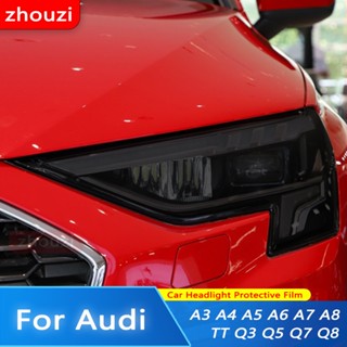 สติกเกอร์ฟิล์ม TPU ป้องกันไฟหน้ารถยนต์ สีดําควัน สําหรับ Audi A3 S3 A4 B8 B9 A5 A6 S6 A7 A8 S4 TT TTS Q3 Q5 Q7 Q8 RSQ8