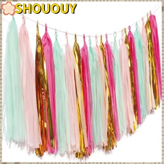 Shououy พวงมาลัยพู่กระดาษ สีชมพู สีแดง สีฟ้า สีเขียว สําหรับตกแต่งปาร์ตี้จบการศึกษา