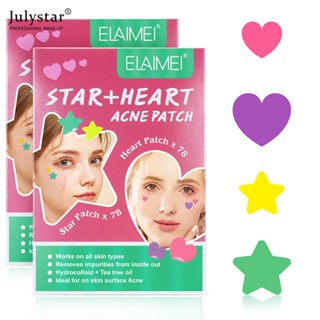 JULYSTAR Elaimei Star Acne Sticker Peach Heart สติกเกอร์สิวรูปทรงหลากสีสันแบบพกพาที่มองไม่เห็นโปร่งใสสติกเกอร์ปิดสิว