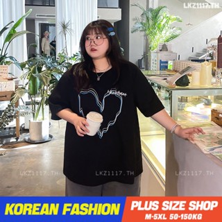 Plus size เสื้อผ้าสาวอวบ❤ เสื้อยืดสาวอวบอ้วน ไซส์ใหญ่ ผู้หญิง เสื้อยืด oversize ทรงหลวม แขนสั้น คอกลม พิมพ์ สีดำ ฤดูร้อน สไตล์เกาหลีแฟชั่น