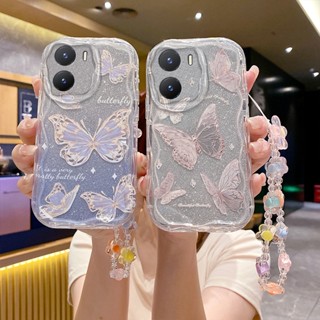 เคสโทรศัพท์มือถือ ลายผีเสื้อ ดอกไม้น่ารัก พร้อมสายคล้องสั้น สําหรับ OPPO A77 A78 5G A77s A17 A17k A55 A54 A76 A96 4G