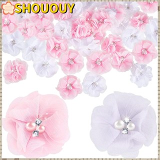 SHOUOUY ริบบิ้นโบว์ ผ้าชีฟอง ลายดอกไม้ ขนาด 2.2 นิ้ว สีขาว Diy