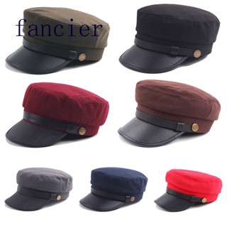 Fancier หมวกแก๊ป หนัง PU ทหารเรือ ทหารเรือ ทหารเรือ แบน แฟชั่น Unisex