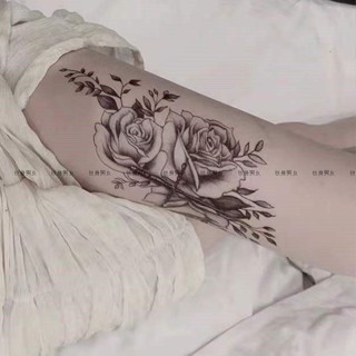 สติกเกอร์รอยสัก แบบครึ่งแขน กันน้ํา ลายดอกกุหลาบ สีดํา สีขาว