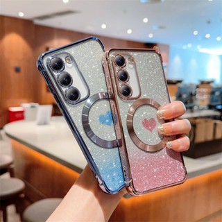 เคสโทรศัพท์มือถือแบบนิ่ม TPU กันกระแทก แต่งกลิตเตอร์ ระยิบระยับ หรูหรา พร้อมแม่เหล็ก สําหรับ Samsung S23 Ultra S22 Plus Ultra S21FE S20FE