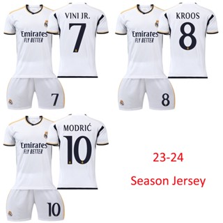 เสื้อกีฬาแขนสั้น ลายทีม Modric Kroos Vini JR. 23-24 Season สีขาว ชุดเสื้อผ้าฟุตบอล สําหรับผู้ชาย ไซซ์ 16-2XL