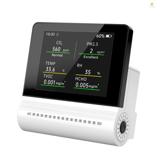 Noyafa JSM16 5-in-1 เครื่องวัดอุณหภูมิ ความชื้น ความชื้น แบบชาร์จไฟได้ PM2.5 CO2 HCHO TVOC