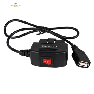 สายเคเบิลชาร์จรถยนต์ 24 ชั่วโมง 5V 3A USB OBD พลาสติก สีดํา โลหะ Mini USB OBD พร้อมสวิตช์ 0.5 เมตร สําหรับกล้องบันทึกวิดีโอ ยานพาหนะ DVR 1 ชิ้น