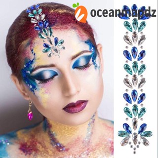 OCEANMAPDZ สติกเกอร์รอยสักบนใบหน้า 3D คริสตัล อายแชโดว์ คริสตัล เพชรเทียม ไข่มุก มีกาวในตัว สําหรับตกแต่งเล็บ ใบหน้า เทศกาลดนตรี