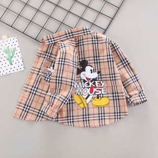 เสื้อเชิ้ตแขนยาว ลายสก๊อต พิมพ์ลายการ์ตูน สุดเท่ สําหรับเด็กผู้ชาย