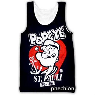  ใหม่ เสื้อกล้าม แขนกุด พิมพ์ลาย Popeye Spinach 3D ทรงหลวม สไตล์สตรีท แฟชั่น สําหรับผู้ชาย และผู้หญิง D101