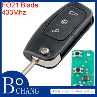 Bochang รีโมตกุญแจรถยนต์ 433 Mhz 3 ปุ่ม พร้อมชิป 4D63 40Bit และใบมีดตัด สําหรับ Ford Monde FIESTA S MAZ GALAXY