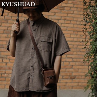 KYUSHUAD สีทึบใหม่ทรงหลวมเทรนด์แฟชั่นวัยรุ่นญี่ปุ่นขี้เกียจและเรียบง่ายเสื้อคอเหลี่ยมครึ่งแขน