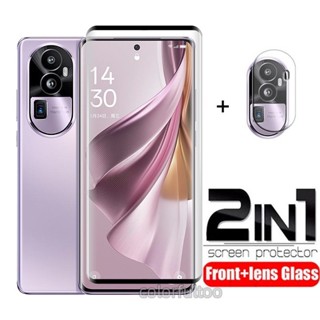 2 IN 1 ฟิล์มกระจกนิรภัยกันรอยหน้าจอ 3D เต็มจอ ด้านหลัง เลนส์กล้อง สําหรับ Oppo Reno 10 Pro Plus 10Pro+ Reno10 Reno10Pro 4G 5G