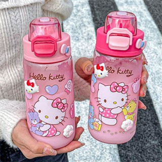 【ในการจัดส่ง】ขวดน้ำ Hello Kitty Girl แฟชั่นถ้วยพลาสติกทนความร้อนสูงทนทานนักเรียนฤดูร้อนและขวดน้ำแบบพกพาสำหรับเด็กผู้หญิง