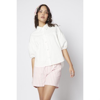 EP เสื้อเชิ้ตแต่งแขนพอง ผู้หญิง สีขาว | Puff Sleeve Shirt with Bow Button | 4788