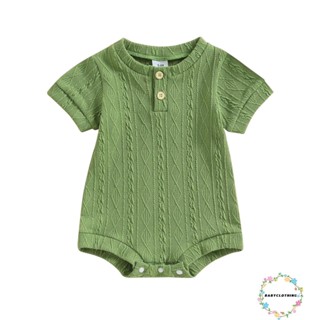 Babyclothes- ชุดจั๊มสูท รอมเปอร์ แขนสั้น คอกลม ผ้าถัก ติดกระดุม สีพื้น ฤดูร้อน สําหรับเด็กผู้ชาย เด็กผู้หญิง