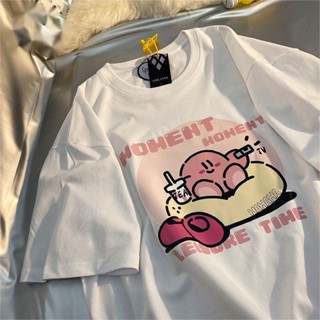 Kirbys Dream Land น่ารักเสื้อยืดแขนสั้นการ์ตูนฤดูร้อนใหม่ของ สำหรับผู้ชายและผู้หญิง, ผ้าฝ้ายลำลองด้านบน เสื้อยืดผู้หญิง