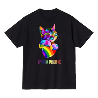 การออกแบบเดิมเสื้อยืดพิมพ์ลายแฟชั่นเสื้อยืด พิมพ์ลายแมว Purride Lgbt สีรุ้ง สีสันสดใส สําหรับคนรัก