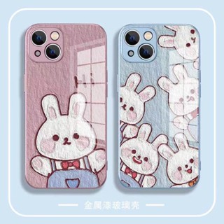 เคสโทรศัพท์มือถือแบบแก้ว ลายภาพวาดสีน้ํามัน รูปการ์ตูนกระต่าย สําหรับ Apple Iphone 14promax 13 12 11 7 8 Plus Xsmax