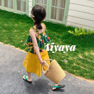 Aiyaya ชุดเซ็ทเด็ก เสื้อแขนกุดเด็กผู้หญิง+กางเกง สไตล์เกาหลี เหมาะสำหรับเด็กผู้หญิงอายุ 2-8 (653)