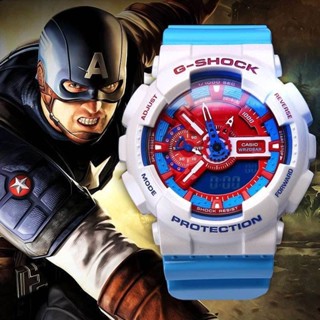 C * A * S * I * O G-SHOCK Limited Edition Captain Alliance GA-110AC-7A นาฬิกาข้อมือแฟชั่น กันน้ํา สีขาว สีฟ้า สําหรับนักเรียน