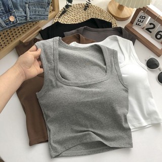 จัดส่งด่วน พร้อมส่ง【 M-5XL 40-120 กก. 】เสื้อแขนกุด เปิดไหล่ คอสี่เหลี่ยม พลัสไซซ์ สีขาว สไตล์เกาหลี สําหรับผู้หญิง 300jin