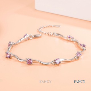 Fancy สร้อยข้อมือเงินสเตอร์ลิง 925 ประดับเพทาย สีขาวแวววาว สําหรับผู้หญิง