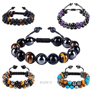 Fancy สร้อยข้อมือ ลูกปัดคริสตัล หินเฮมาไทต์ 8 มม. สีเหลือง สีฟ้าธรรมชาติ สําหรับผู้ชาย และผู้หญิง