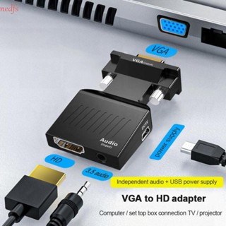 Nedfs อะแดปเตอร์แปลง VGA เป็น HDMI พร้อมสายเคเบิลเชื่อมต่อเสียง แบบพกพา Micro Usb VGA เป็น HDMI ความละเอียดสูง