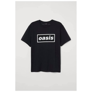 HN เสื้อยืด OASIS สีดำ รุ่นปี 2021 H&amp;M ของแท้ 100% [มีสินค้าพร้อมจัดส่ง] เสื้อยืดคอกลม พร้อมส่ง