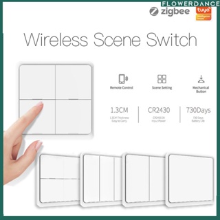 4 Gang/4-way แผง Tuya Smart Zigbee ฉากปุ่มสวิทช์ไร้สายอัตโนมัติสถานการณ์สำหรับอุปกรณ์ Tuya ใหม่ 2023 ดอกไม้