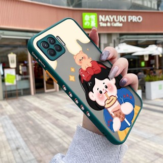 เคสโทรศัพท์มือถือแบบแข็ง ใส ขอบสี่เหลี่ยม กันกระแทก ลายการ์ตูนเด็กผู้หญิงชานม สําหรับ OPPO A93 2020 F17 Pro Reno 4F Reno 4 Lite