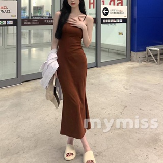 Mymiss1- ชุดเดรสยาว แขนกุด สีพื้น แฟชั่นฤดูใบไม้ผลิ และฤดูร้อน สําหรับผู้หญิง