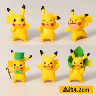 ตุ๊กตาโปเกม่อน Pikachu น่ารัก สําหรับตกแต่งภายในรถยนต์ 6 ชิ้น