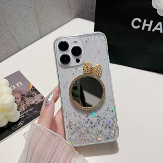 เคสโทรศัพท์มือถือ แบบใส ประดับกลิตเตอร์ พร้อมกระจกแต่งหน้า สําหรับ Samsung Galaxy S23 22 21 Ultra 22 21 Plus 21 20 FE