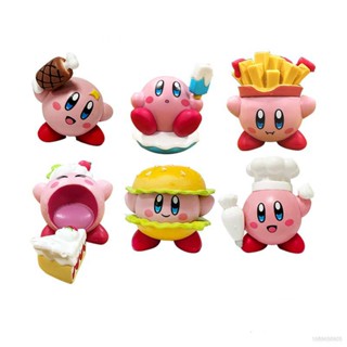 Yelan โมเดลฟิกเกอร์ Kirby Action Figure Cake Hamburger French Fries Roast Meat Cream ของเล่นสําหรับเด็ก 6 ชิ้น