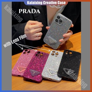 เคสโทรศัพท์มือถือหนัง ลายโลโก้ Prada พร้อมฟิล์มเลนส์ สําหรับ iPhone 14 13 Pro Max 12 Pro Max 11