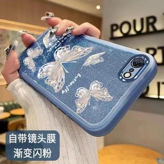 เคสไอโฟน iphone 6 7 8 6s 6 6s 7 8 plus TPU นิ่ม แบบใส ไล่โทนสี ลายผีเสื้อ พร้อมฟิล์มเลนส์ สําหรับ iphone 6 7 8 6s 6 6s 7 8 plus