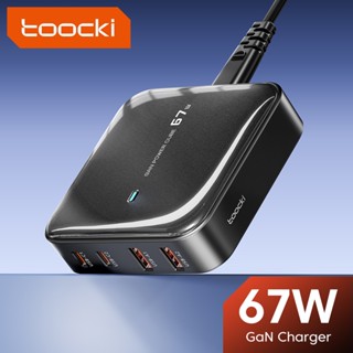 Toocki ที่ชาร์จ 67W Gan พร้อมสายเคเบิลต่อขยาย AC 1.5 ม. 4 พอร์ต USB Type C PD3.1 QC4.0 อะแดปเตอร์ชาร์จเร็ว