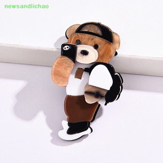 Newsandlichao เข็มกลัดอะคริลิค รูปการ์ตูนหมีน่ารัก 3D สไตล์วินเทจ เครื่องประดับแฟชั่น สําหรับผู้หญิง