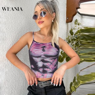 Weania เสื้อครอปท็อป แบบเข้ารูป แฟชั่นฤดูร้อน สําหรับผู้หญิง