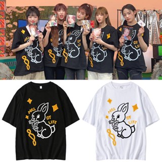 ฤดูร้อน New Korean Style NewJeans HAERIN T-shirt Cotton Premium Quality Kpop Fans Tees Kawaii Rabbit Graffiti T Shirts