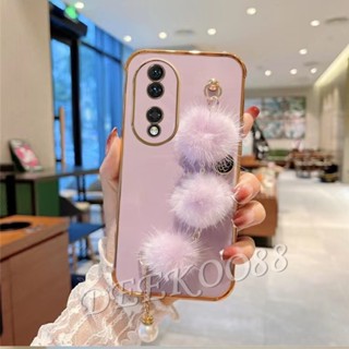 เคสโทรศัพท์มือถือนิ่ม ชุบมุก สีชมพู ดํา พร้อมสายคล้องข้อมือ สําหรับ Honor 90 Lite Magic5 Pro X8a 4G 5G Honor90 Honor90Lite